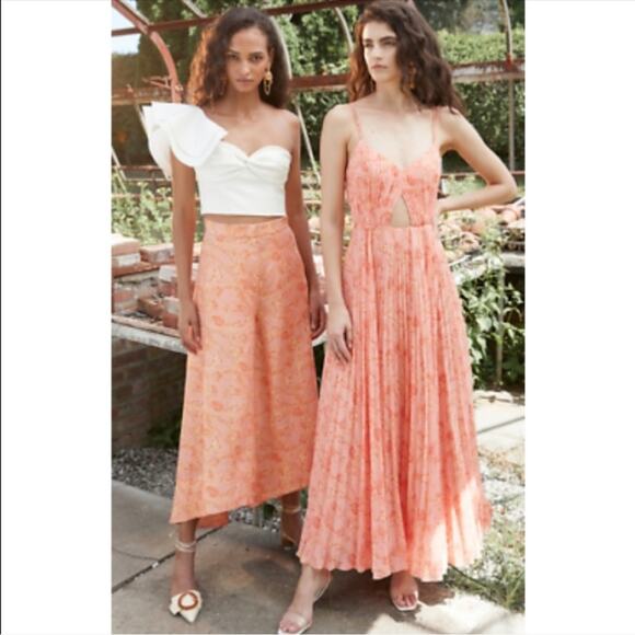 Amur | Chiffon Maxi Dress Pleated Long Flowing Cut Out 6 - Picture 11 of 14